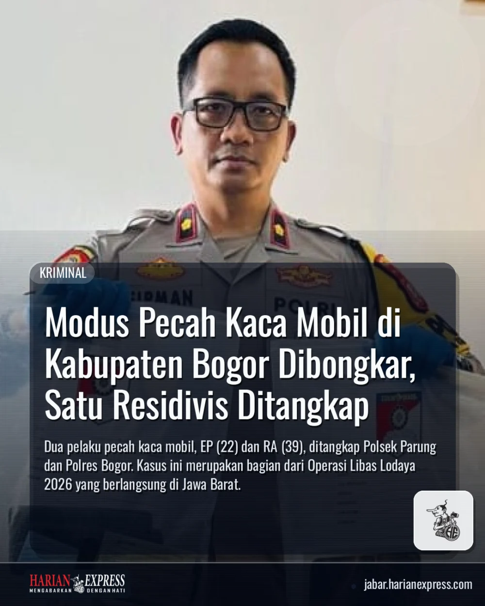 Modus Pecah Kaca Mobil di Kabupaten Bogor Dibongkar, Satu Residivis Ditangkap